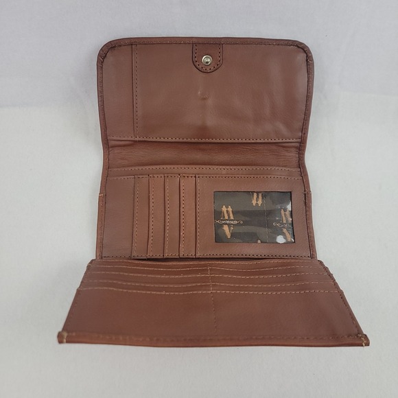 NWT American West Tooled Leather Wallet Brown 7" Snap Closure Western Design VTG - Picture 6 of 16